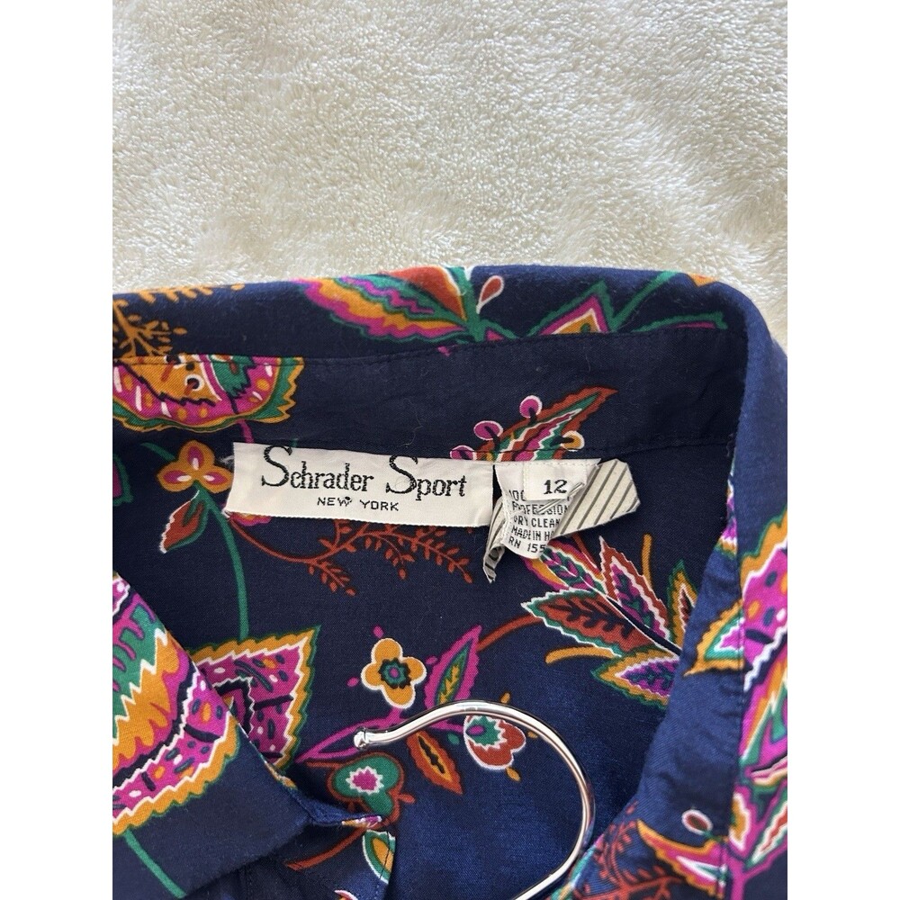 Schrader Sport NY Dress SZ 12 Button Navy Floral Boho Modest Chic Retro Vintage - Picture 11 of 11